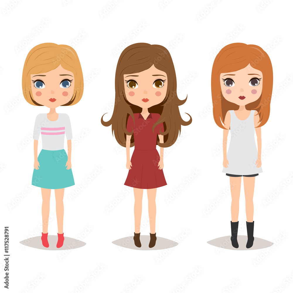 cute cartoon teenage girls in casual fashion Stock Vector | Adobe Stock