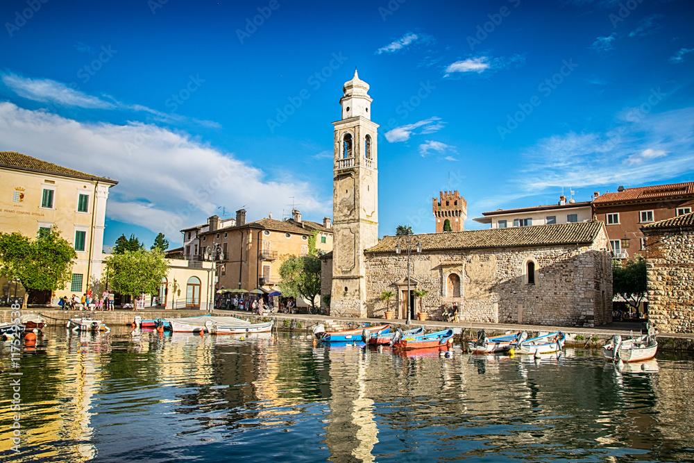 Small, romantic port in Lazise at Lake Garda in Italy.