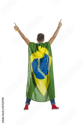 Young Brazilian Supporter with a Brazilian flag in Support