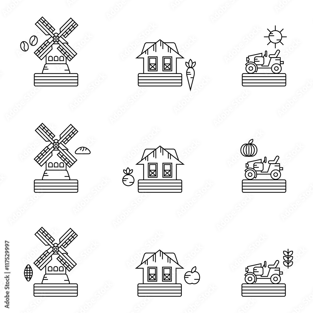 Naklejka premium Organic farm products vector icon set