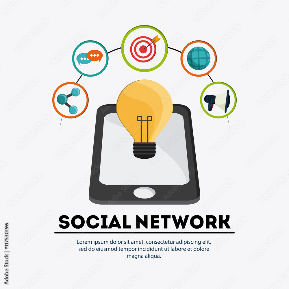 Social Network concept represented by smartphone and icon set design. Colorfull and flat illustration Social Network concept represented by smartphone and icon set design. Colorfull and flat illustration