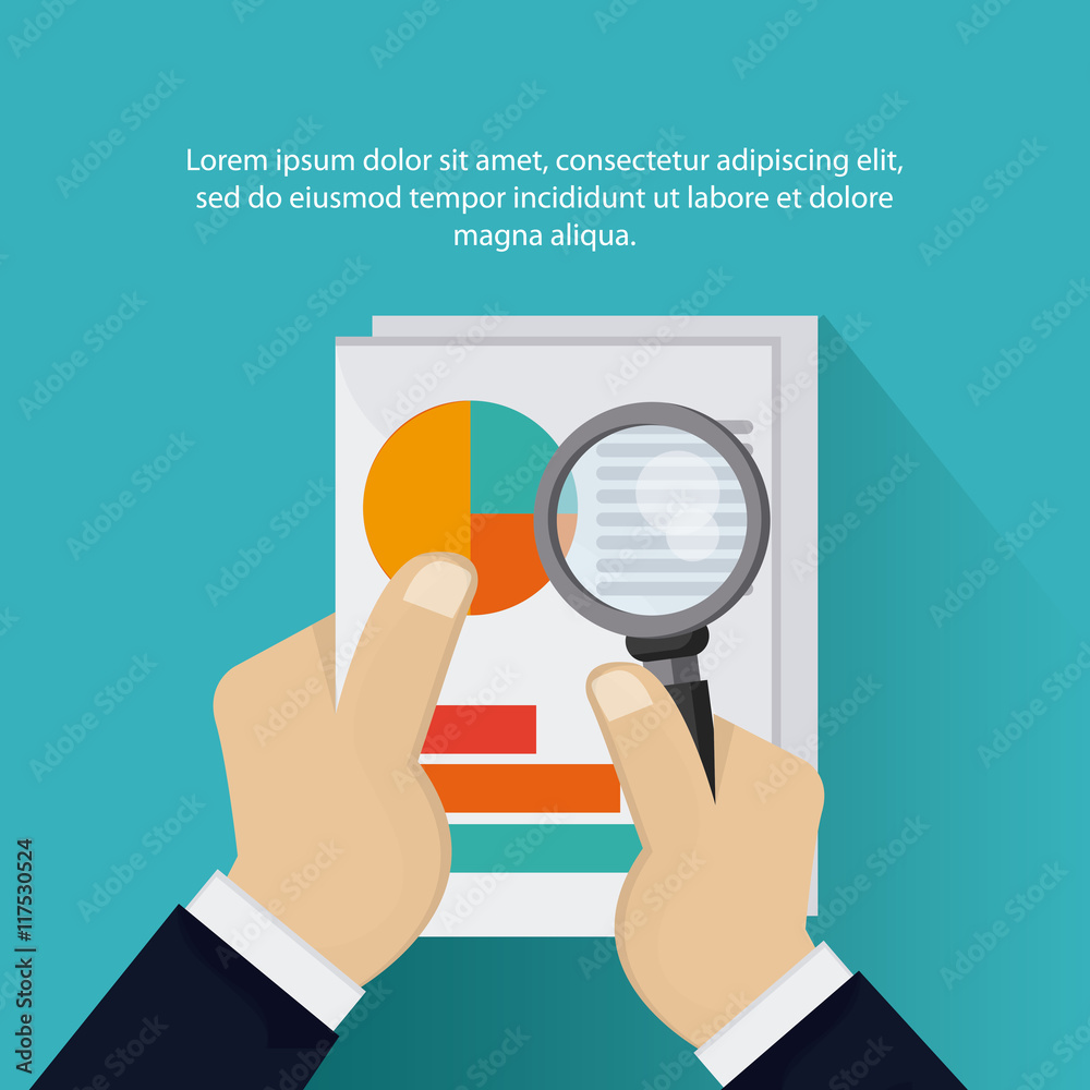 Tax and Financial item concept represented by document and lupe icon. Colorfull and flat illustration