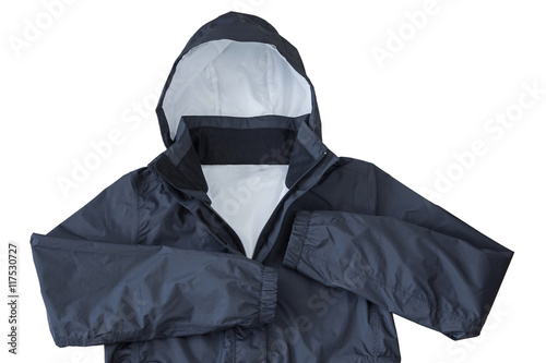 Waterproof windproof breathable venture Rain jacket with hood in black color isolated on white background photo