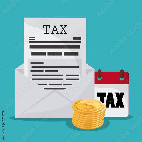 Tax and Financial item concept represented by document calendar and coins icon. Colorfull and flat illustration