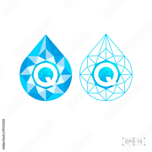 Q letter with diamond,vector crystal modern water drop logo photo