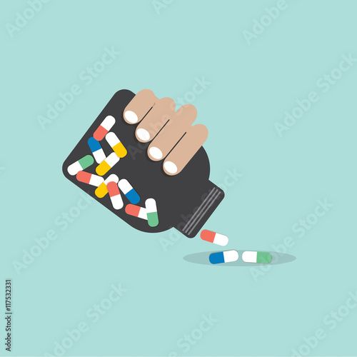 Medicine Capsules Bottle In Hand Vector Illustration