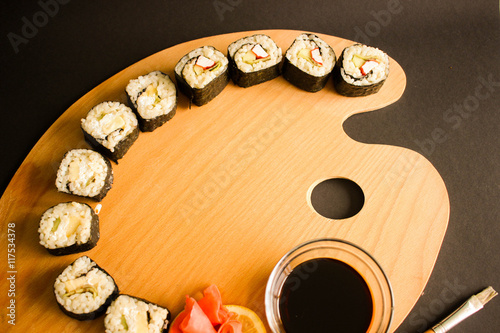 Special original sushi design with artist palette