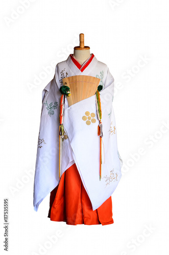 Holy Maiden S Kimono Costume And Accessories Japan 巫女服と桧扇 Stock Photo Adobe Stock