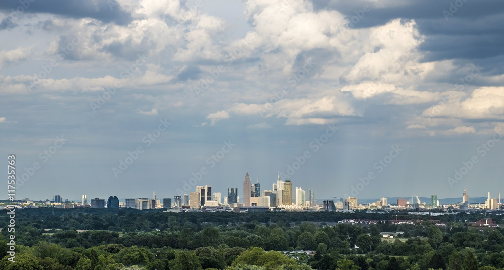 Fototapeta premium skyline of Frankfurt Hoechst with blue sky