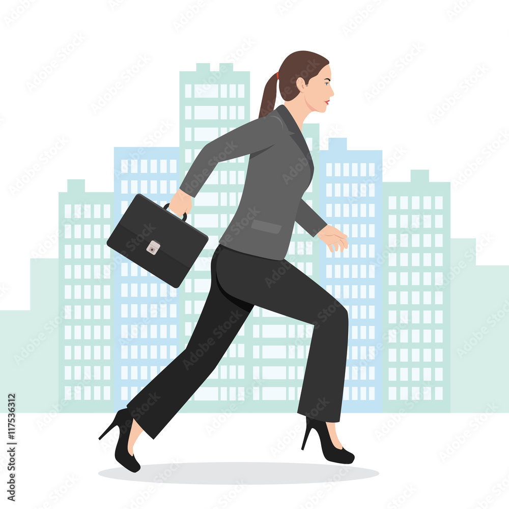 Illustration of a Business Woman Running with her Briefcase Illustration of a Business Woman Running with her Briefcase