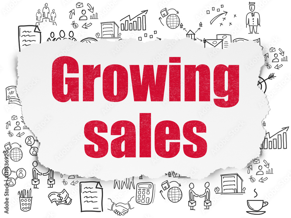 Finance concept: Growing Sales on Torn Paper background Finance concept: Growing Sales on Torn Paper background