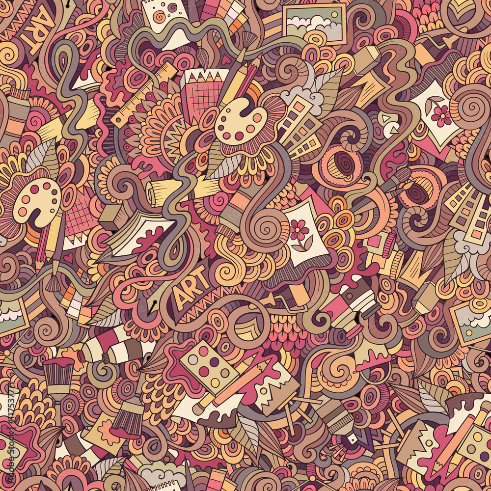 Naklejka premium Cartoon vector art and craft seamless pattern
