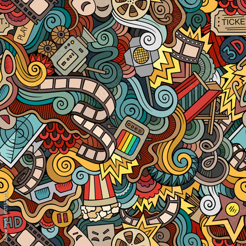 Cartoon doodles cinema seamless pattern