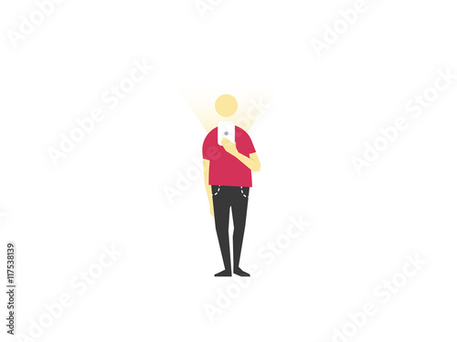Standing man uses the phone. Flat vector illustration © deomis