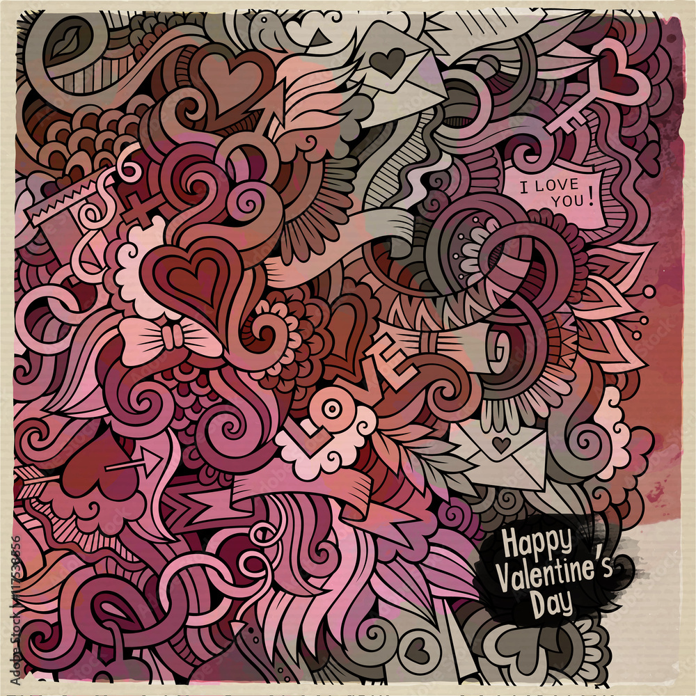 Love doodles watercolor background. Love doodles watercolor background.