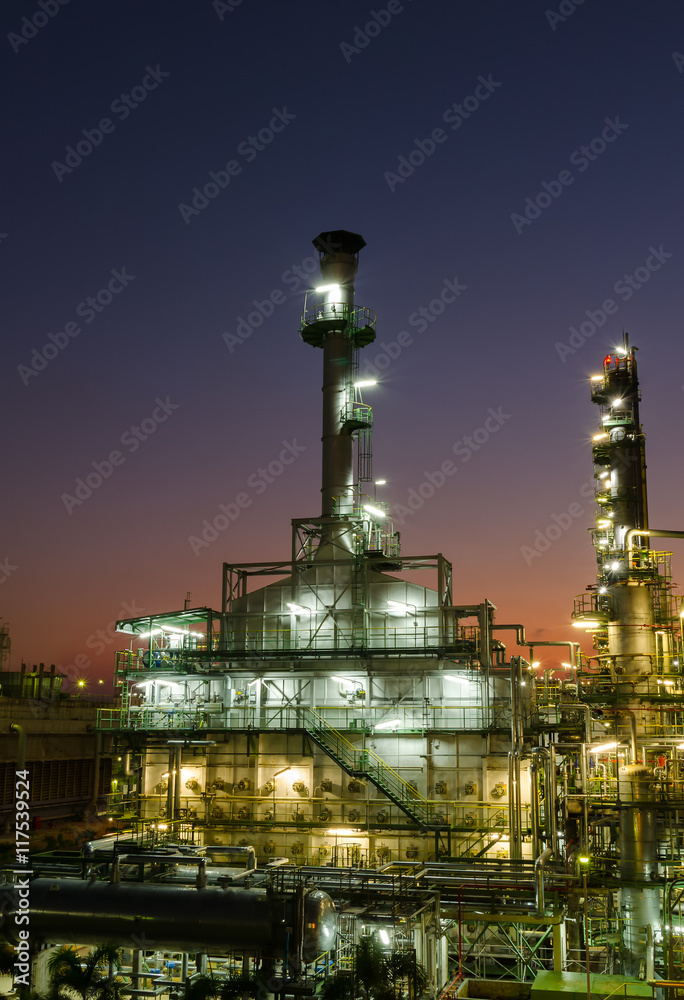 incinerator waste gas in petrochemical plant at twilight time