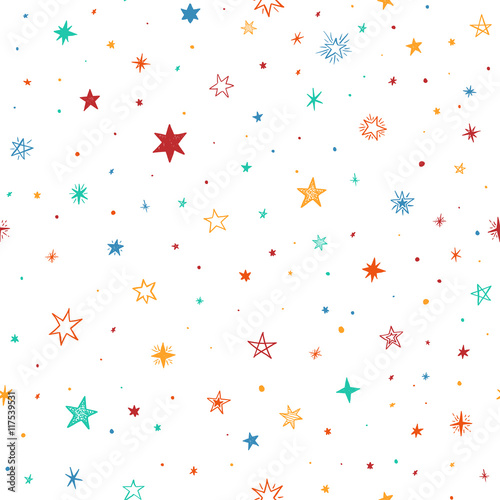 Seamless pattern with handdrawn stars. Doodle vector illustration.