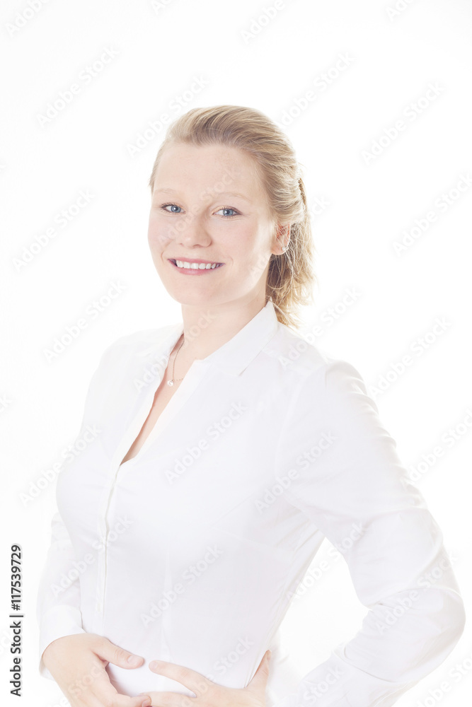 Portrait of blonde woman on white background Portrait of blonde woman on white background