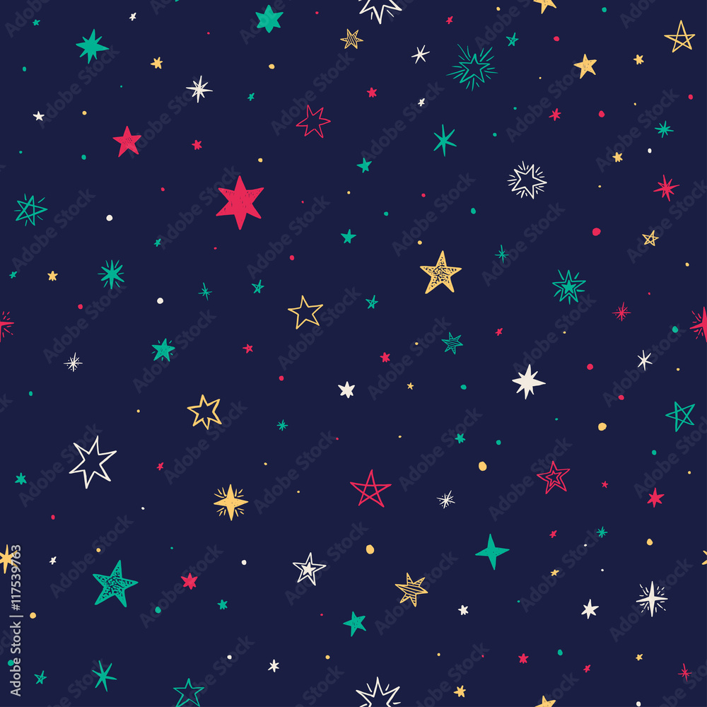 Seamless pattern with handdrawn stars. Doodle vector illustration.