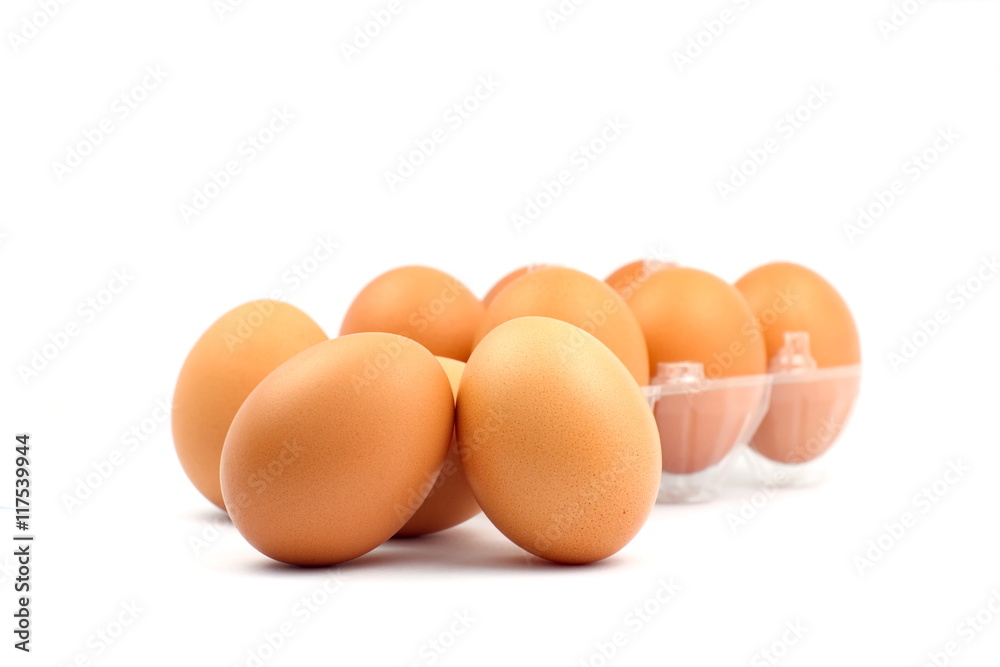 Stack of brown egg on white background Stack of brown egg on white background