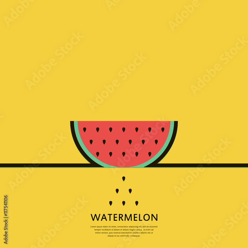 Outline slice of watermelon with seed. Minimal vector illustration