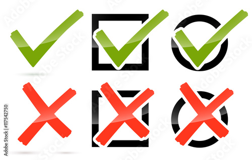 red and green check mark and cross