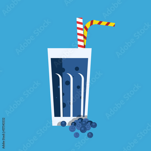 Fresh blueberry juice. Blueberry juice on blue background. Blueb
