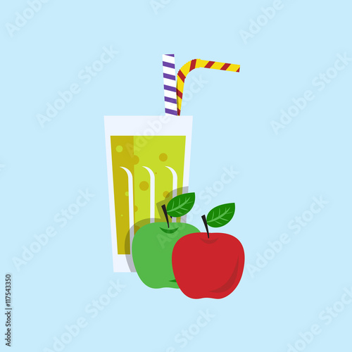 Fresh apple juice. Apple juice on blue background. Apple smoothi