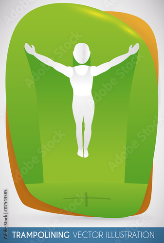 Athlete Jumping High in Trampoline Apparatus, Vector Illustration