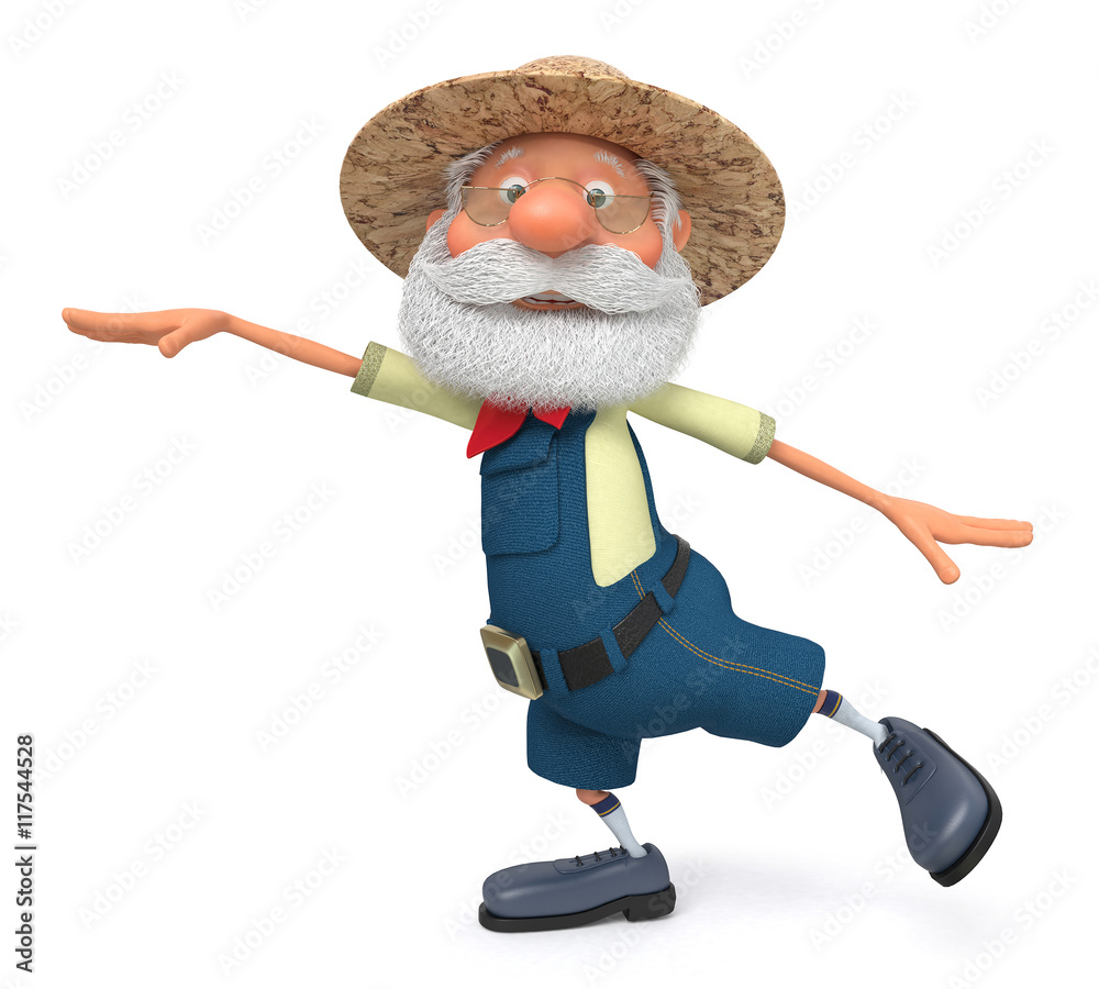 3D illustration the elderly farmer costs outdoors with a smile 3D illustration the elderly farmer costs outdoors with a smile