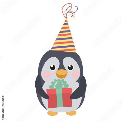 Cute penguin with a gift
