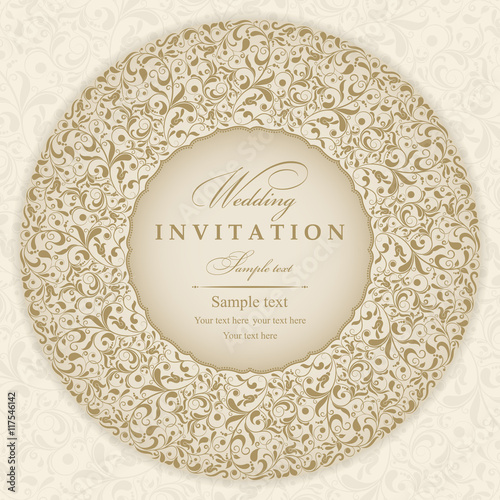 Invitation cards in an old-style gold.