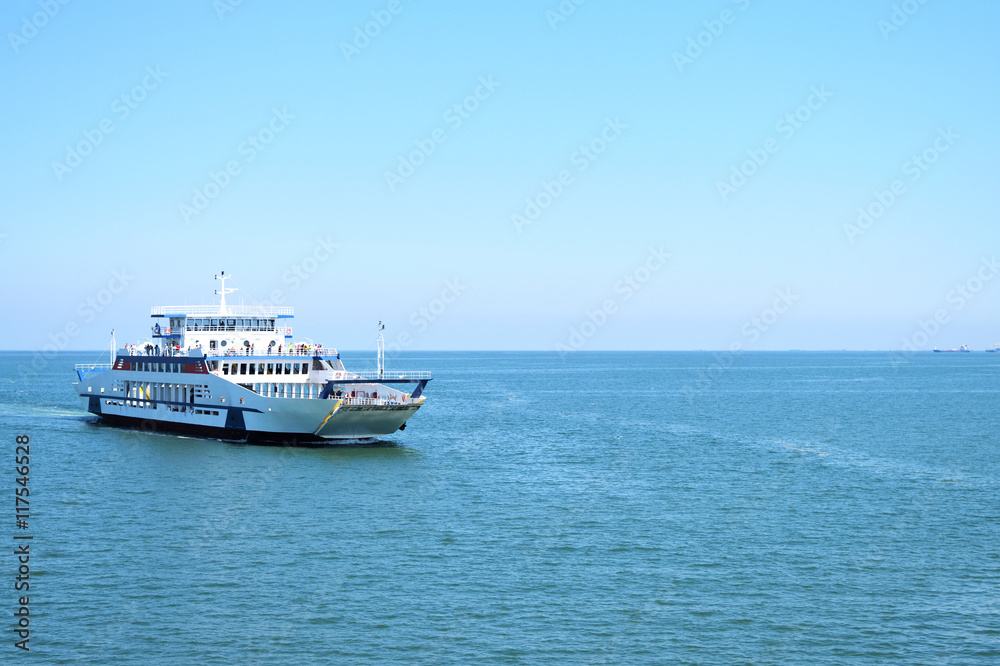 the ferry sails on the sea