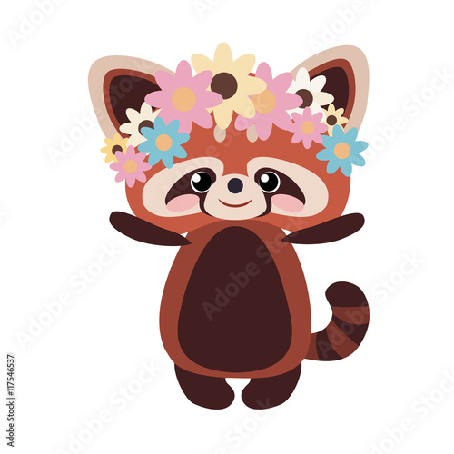Fototapeta Naklejka Na Ścianę i Meble -  Cute red panda with flowers