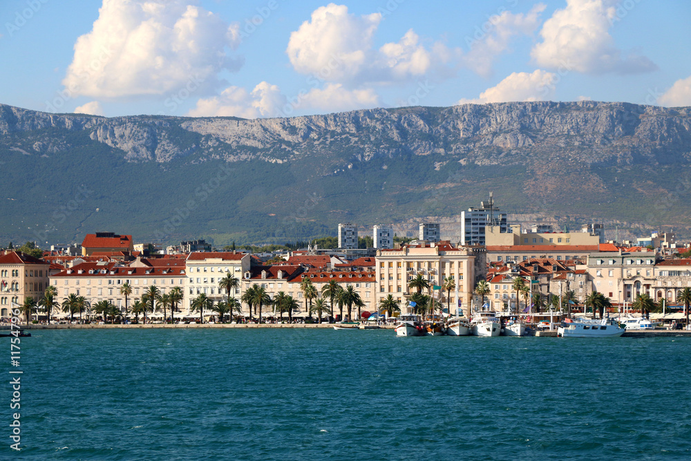 Riva promenade in Split, Croatia. Split is popular touristic destination and UNESCO World Heritage Site. 