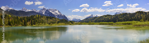 panorama landscape of alps mountains and river Isar in Bavaria