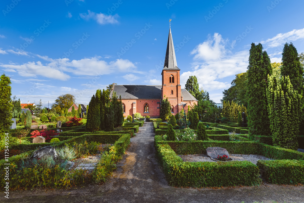 City Cemetery and Catholic Church in Dragor, Denmark.