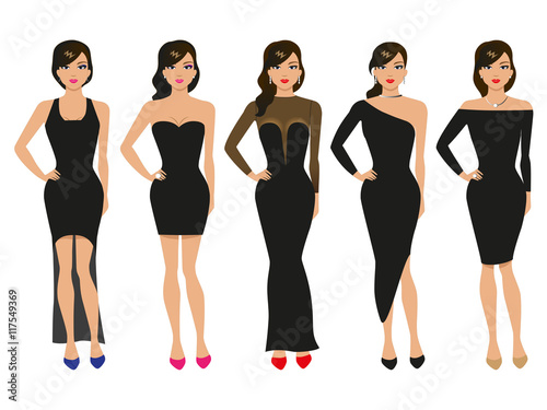 Vector illustration of a set of evening dresses