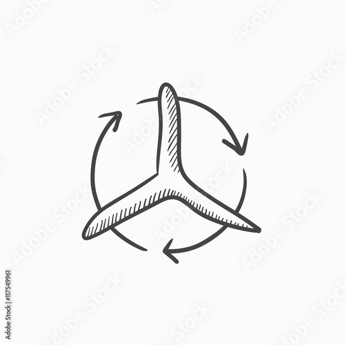 Windmill with arrows sketch icon.