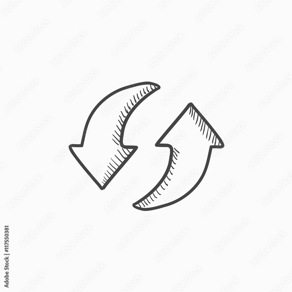 Two circular arrows sketch icon. Two circular arrows sketch icon.