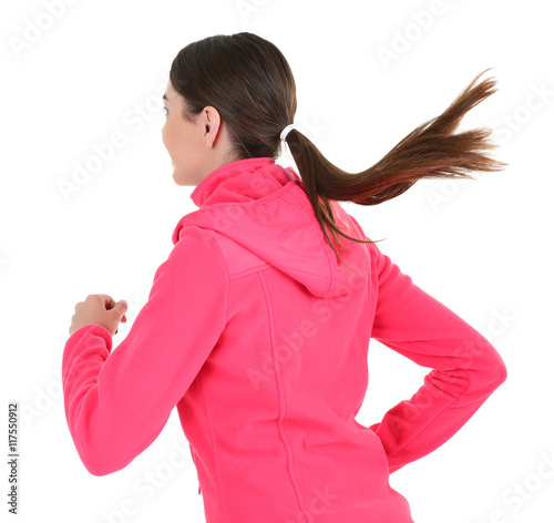 Young woman running isolate...