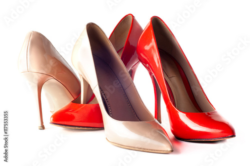 bright, multicolored female shoes on high heels