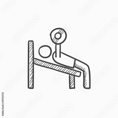 Man lifting barbell sketch icon.