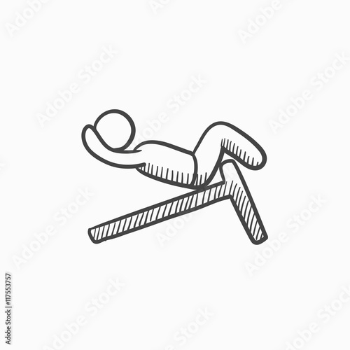 Man doing crunches on incline bench sketch icon.