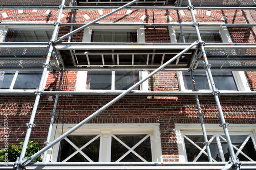 scaffolding at urban building currently under renovation