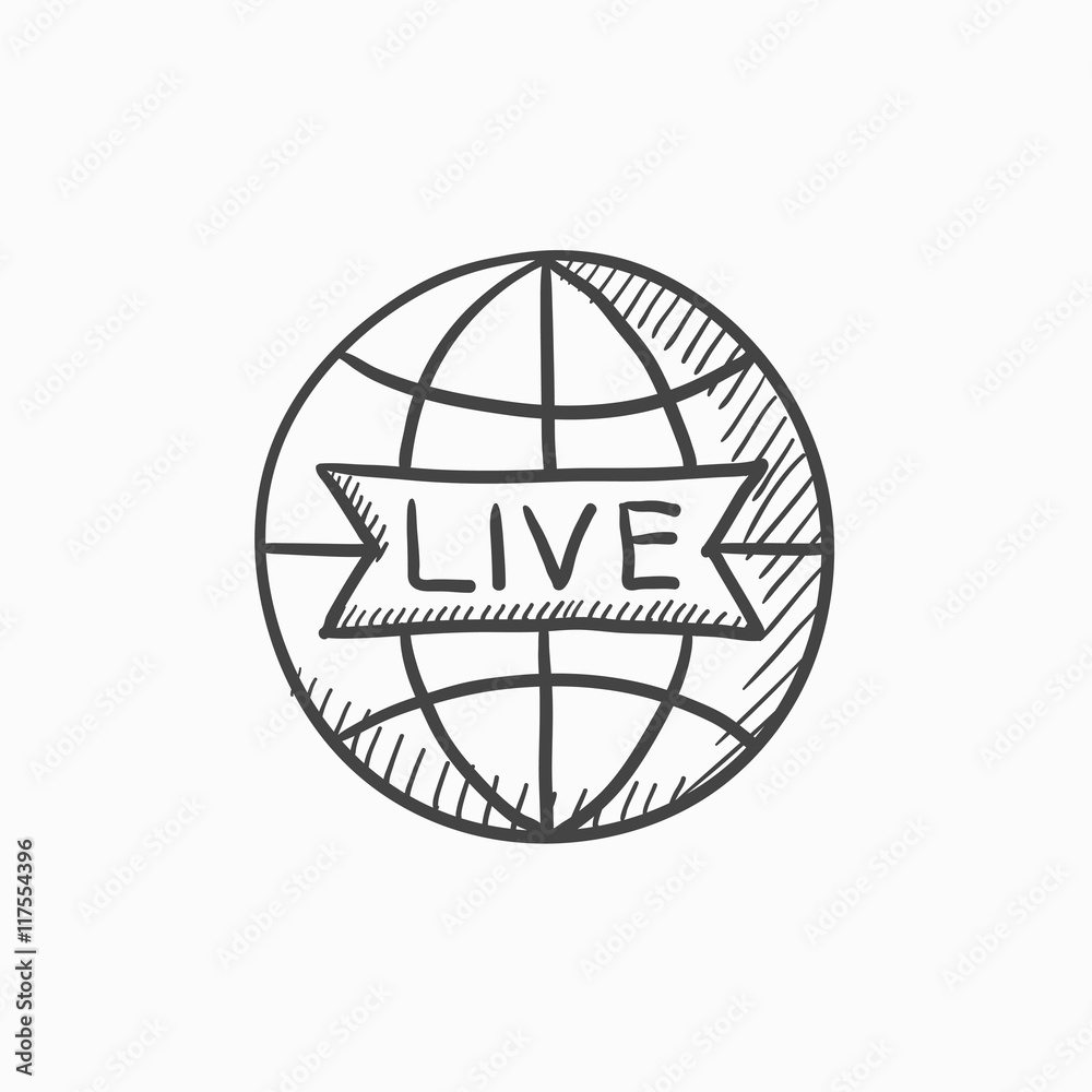 Globe with live sign sketch icon. Globe with live sign sketch icon.