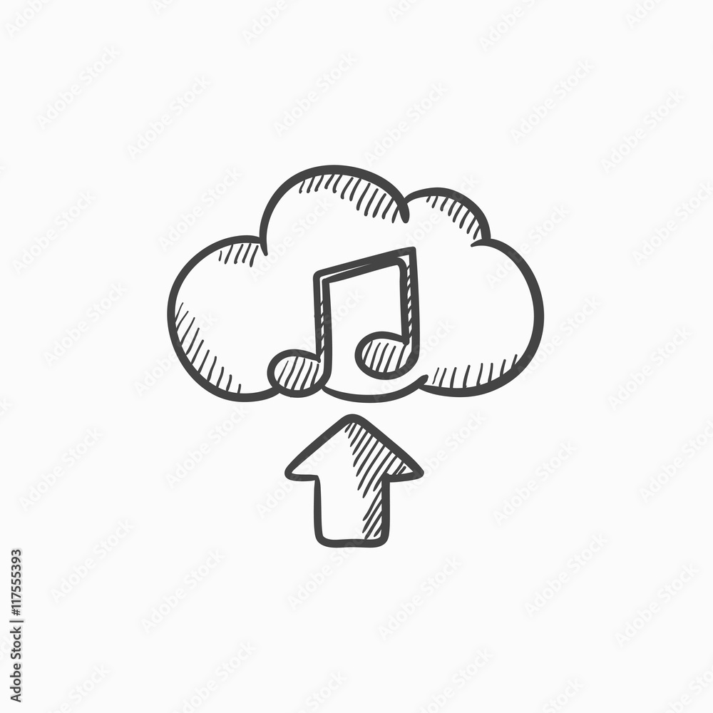 Upload music sketch icon.