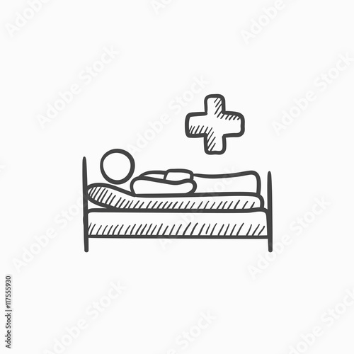Patient lying on bed  sketch icon.