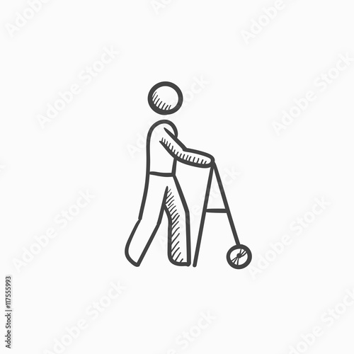Man with walker sketch icon.