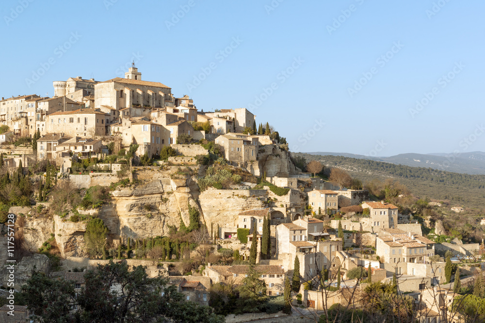 Panorama of picturesque Gordes village in Provence hills